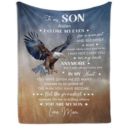 To My Son - Personalized Birthday or Christmas gift For Son - Custom Eagle Blanket - MyMindfulGifts