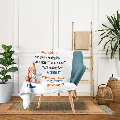 To My Grandson Bear Blanket - Personalized Valentine's Day, Birthday or Christmas gift For Grandson - Custom Blanket - MyMindfulGifts