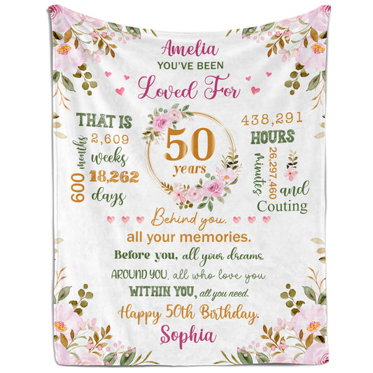 You've Been Loved For 50 Years - Personalized 50th Birthday gift For 50 Year Old Women - Custom Blanket - MyMindfulGifts