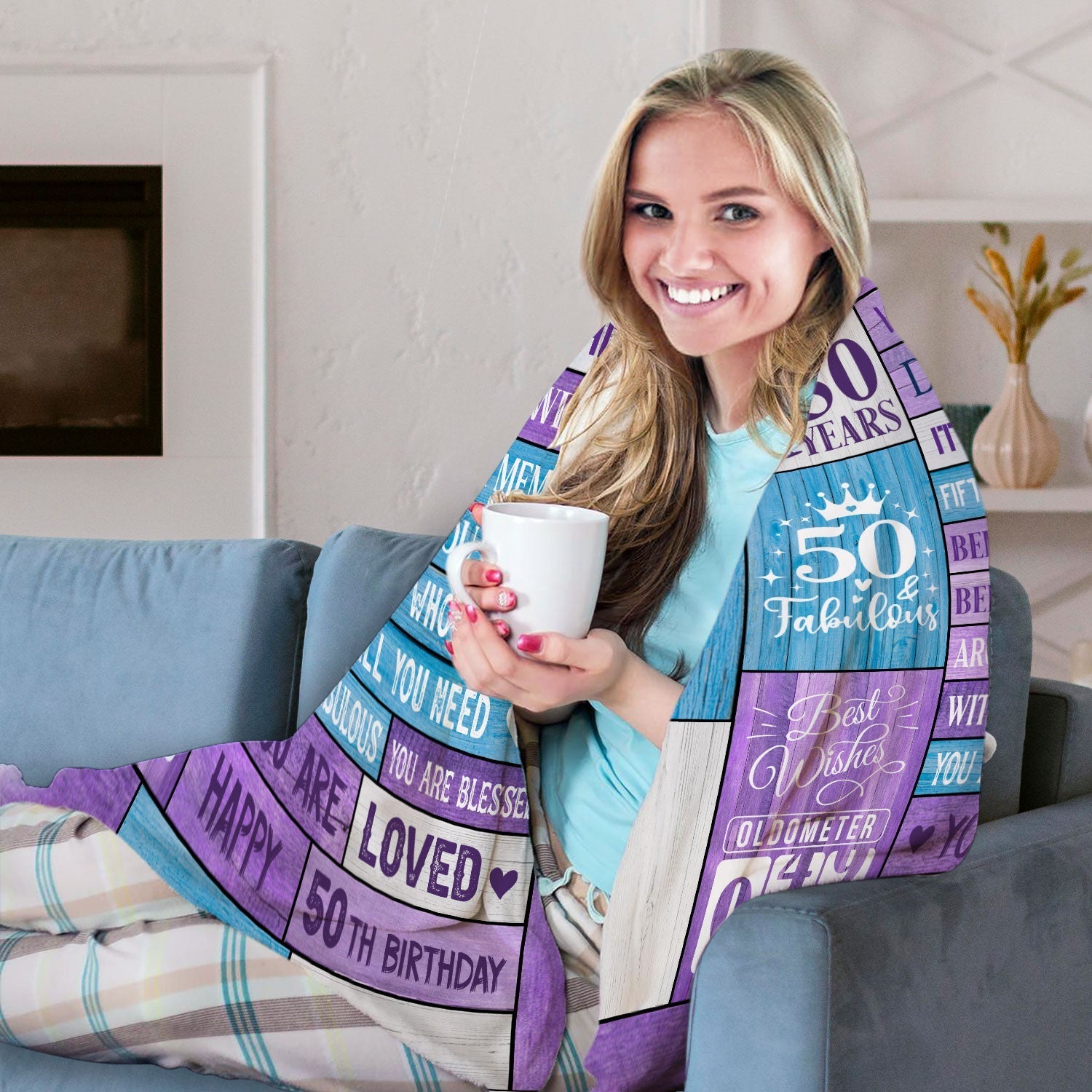 Stepping Into Your 50th Birthday - Personalized 50th Birthday gift For 50 Year Old - Custom Blanket - MyMindfulGifts