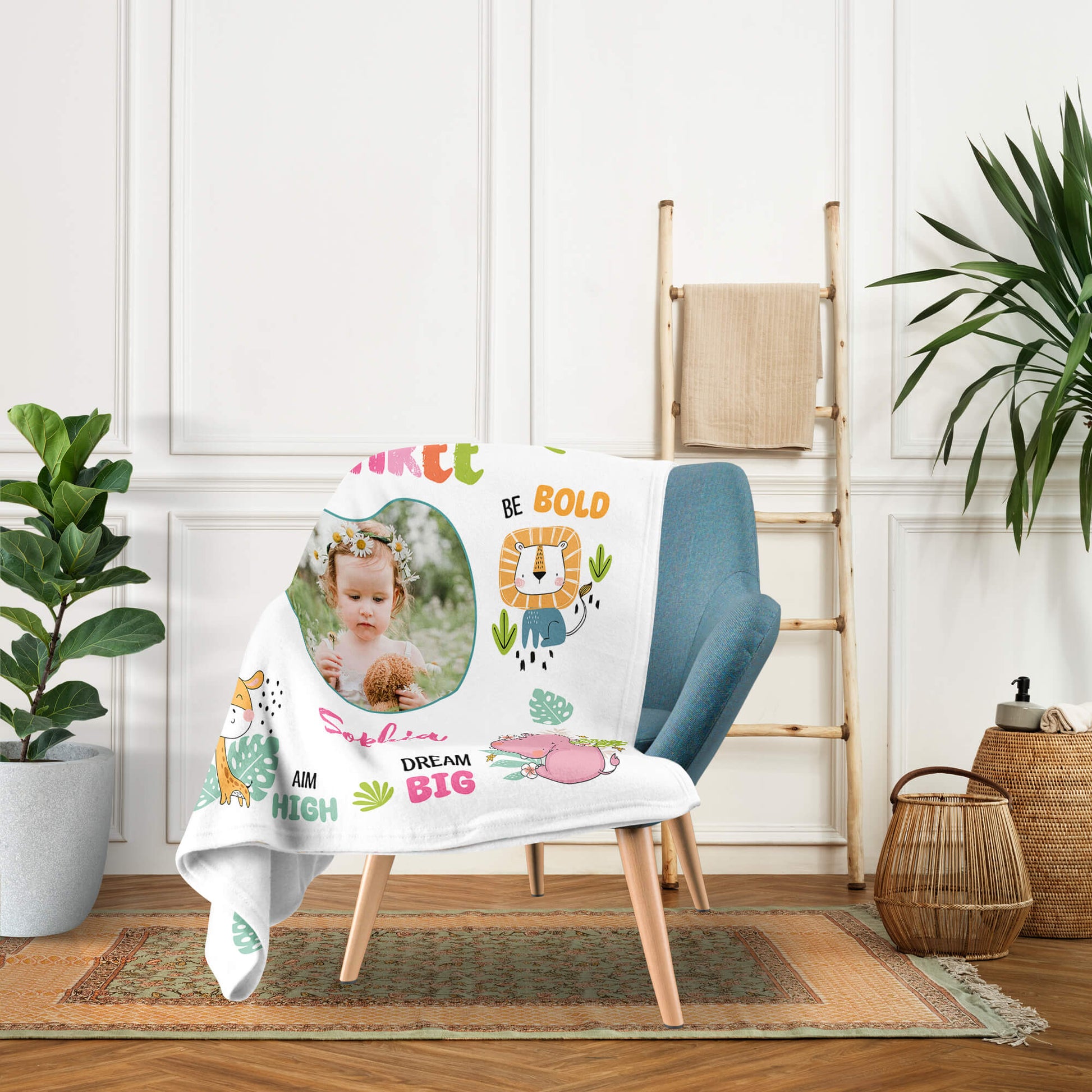 Young, Wild & Three - Personalized 3rd Birthday gift For 3 Year Old - Custom Blanket - MyMindfulGifts