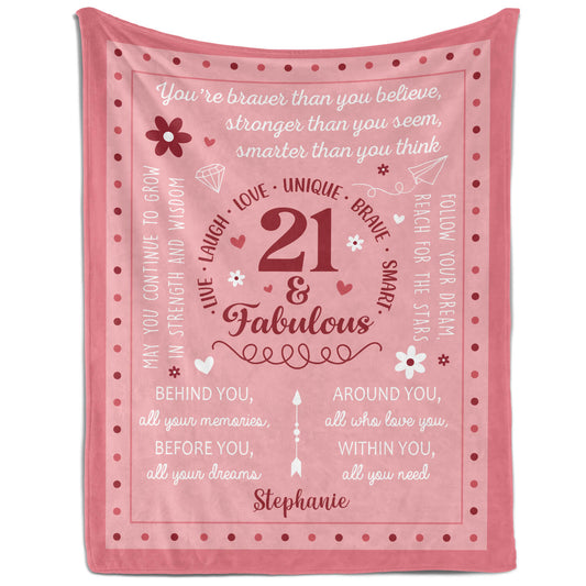 21 & Fabulous - Personalized 21st Birthday gift For 21 Year Old Girl - Custom Blanket - MyMindfulGifts