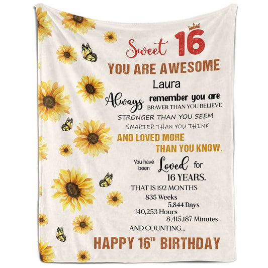 Sweet 16 - Personalized 16th Birthday gift For 16 Year Old - Custom Blanket - MyMindfulGifts