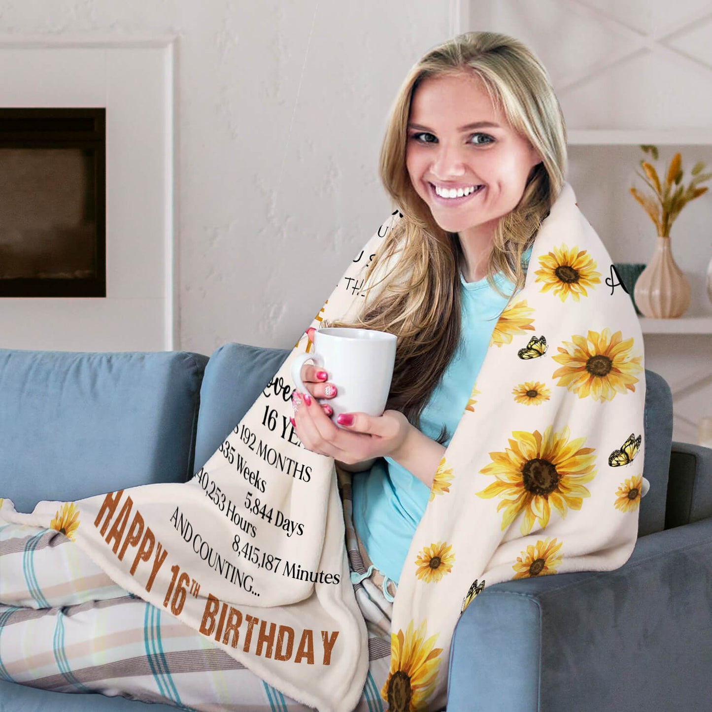 Sweet 16 - Personalized 16th Birthday gift For 16 Year Old - Custom Blanket - MyMindfulGifts