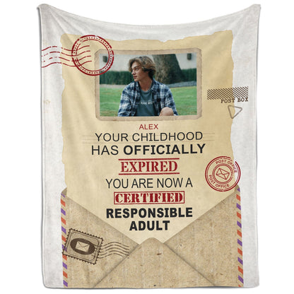 Your Childhood Has Officially Expired - Personalized  gift For 18 Year Old - Custom Blanket - MyMindfulGifts