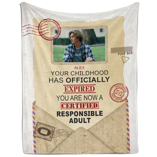 Your Childhood Has Officially Expired - Personalized  gift For 18 Year Old - Custom Blanket - MyMindfulGifts