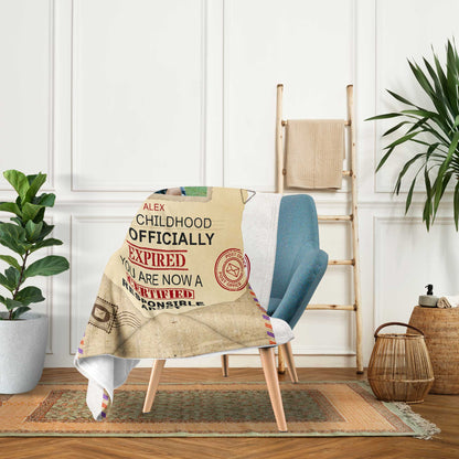 Your Childhood Has Officially Expired - Personalized  gift For 18 Year Old - Custom Blanket - MyMindfulGifts