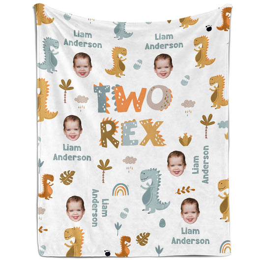 Two Rex - Personalized 2nd Birthday gift For 2 Year Old - Custom Blanket - MyMindfulGifts