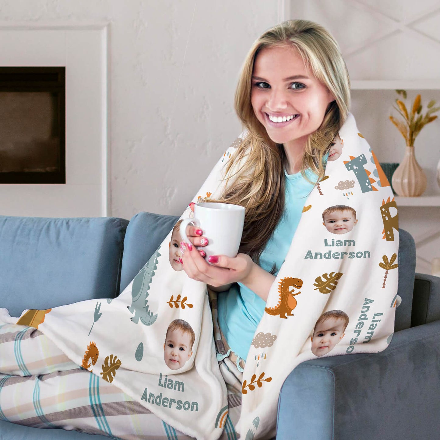 Three Rex - Personalized 3rd Birthday gift For 3 Year Old, For Son Turning 3 - Custom Blanket - MyMindfulGifts