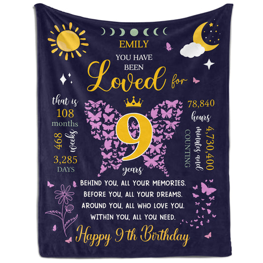 You Have Been Loved For 9 Years - Personalized 9th Birthday gift For 9 Year Old - Custom Blanket - MyMindfulGifts