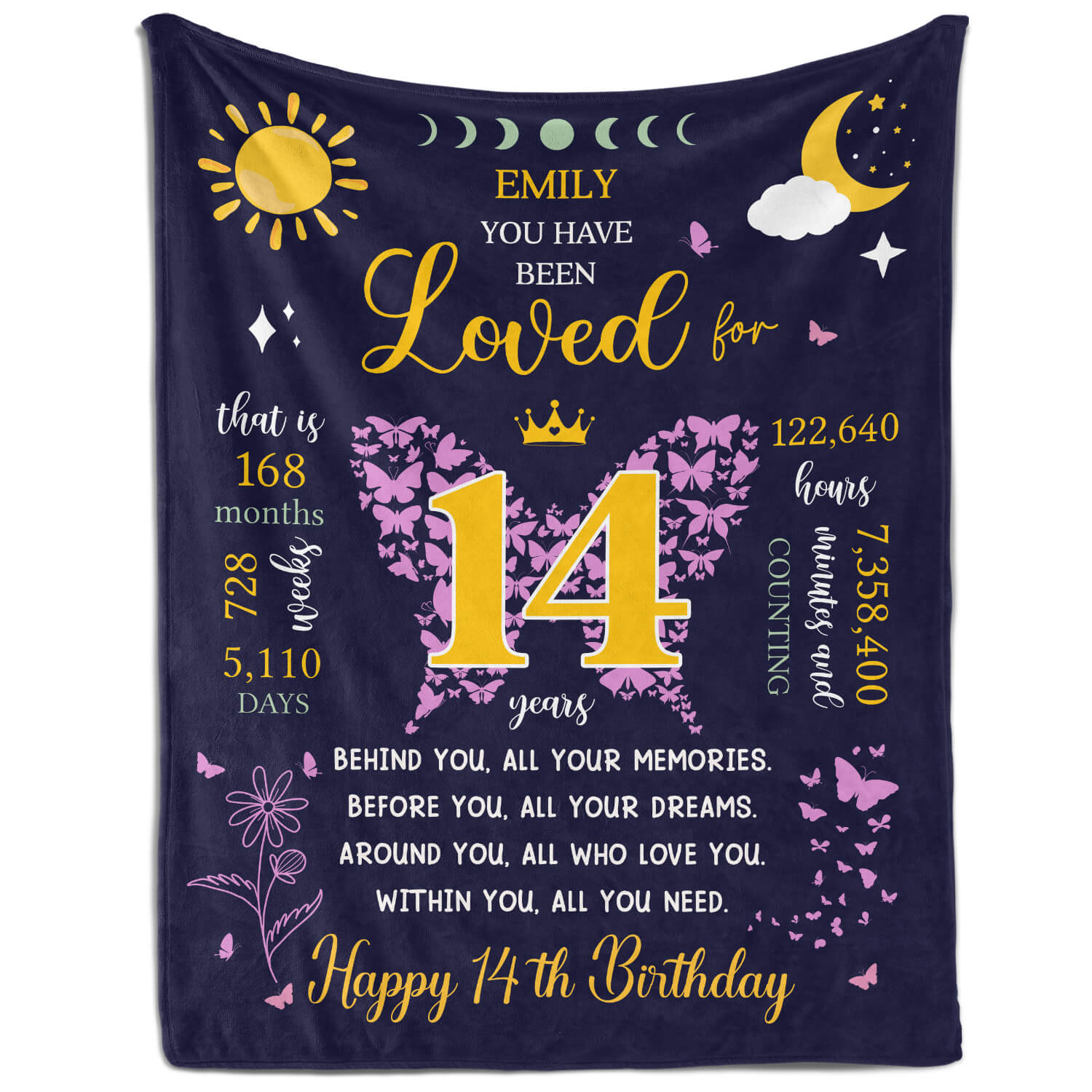 You Have Been Loved For 14 Years - Personalized 14th Birthday gift For 14 Year Old - Custom Blanket - MyMindfulGifts