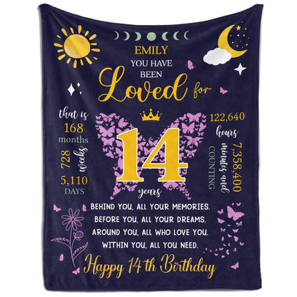 You Have Been Loved For 14 Years - Personalized 14th Birthday gift For 14 Year Old - Custom Blanket - MyMindfulGifts