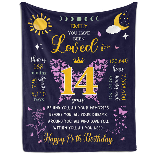 You Have Been Loved For 14 Years - Personalized 14th Birthday gift For 14 Year Old - Custom Blanket - MyMindfulGifts