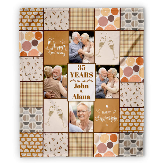 35 Year Quilt-style Photo - Personalized 35 Year Anniversary gift for Parents, Husband or Wife - Custom Blanket - MyMindfulGifts