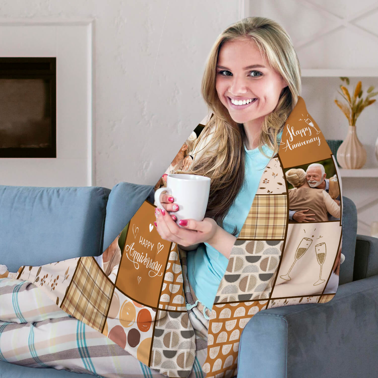 35 Year Quilt-style Photo - Personalized 35 Year Anniversary gift for Parents, Husband or Wife - Custom Blanket - MyMindfulGifts