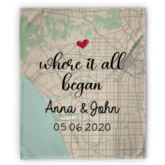 Where It All Began - Personalized Anniversary or Valentine's Day gift for Husband or Wife - Custom Blanket - MyMindfulGifts