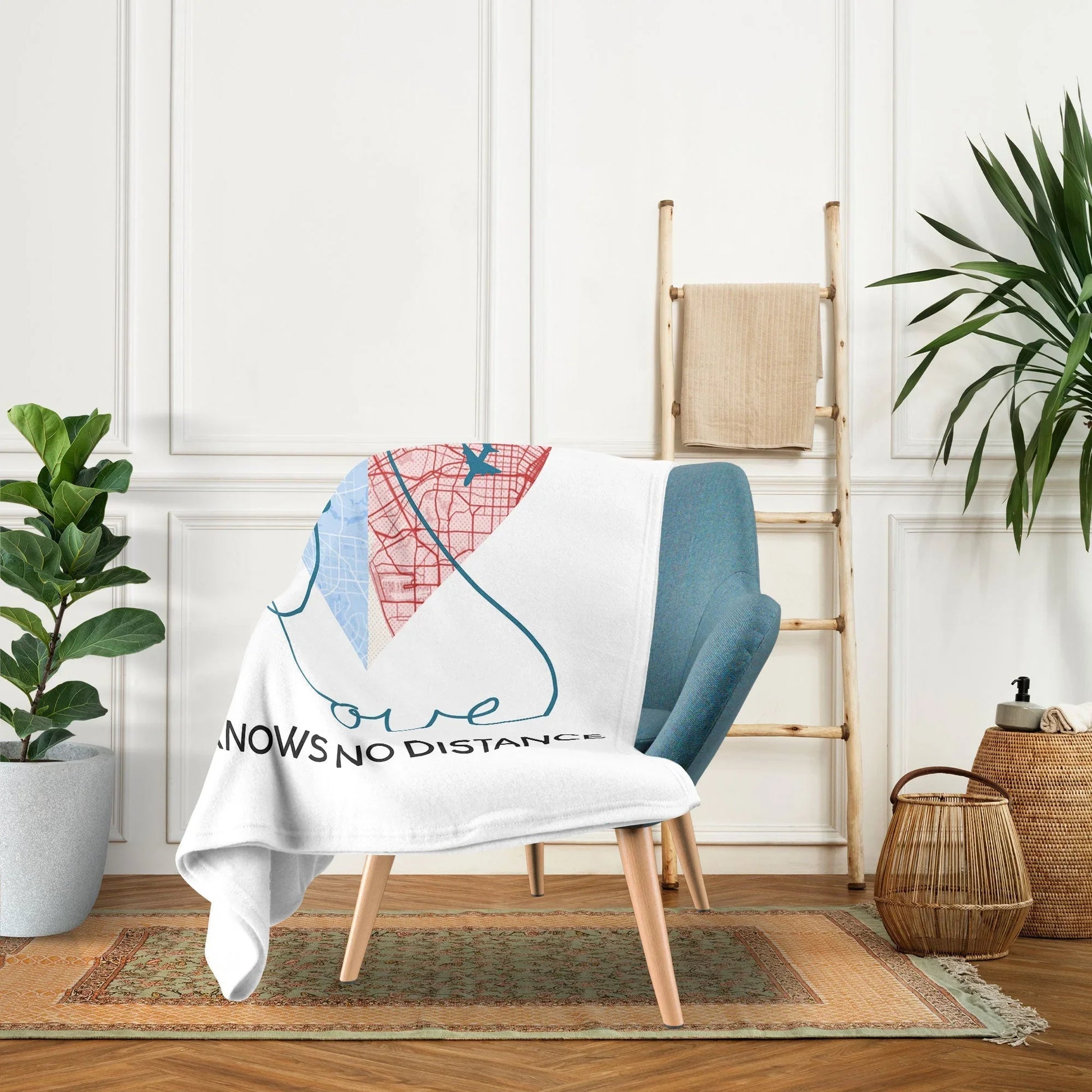 Love Knows No Distance - Personalized Anniversary or Valentine's Day gift for Long Distance Couple - Custom Blanket - MyMindfulGifts
