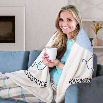 Love Knows No Distance - Personalized Anniversary or Valentine's Day gift for Long Distance Couple - Custom Blanket - MyMindfulGifts