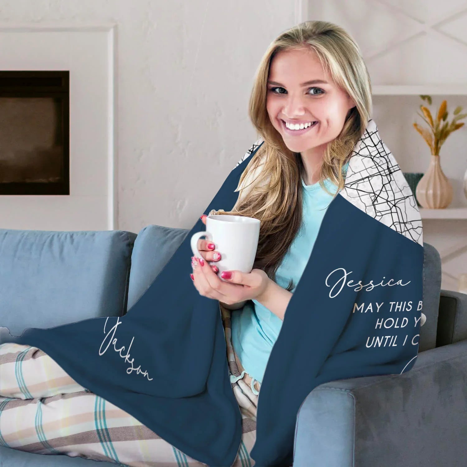 May This Blanket Hold You Until I Can - Personalized Anniversary or Valentine's Day gift for Long Distance Boyfriend or Girlfriend - Custom Blanket - MyMindfulGifts