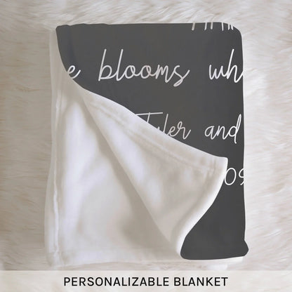 Love Blooms When Hearts Touch - Personalized Anniversary or Valentine's Day gift for Husband or Wife - Custom Blanket - MyMindfulGifts