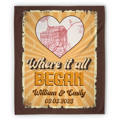 Where It All Began Retro Map - Personalized Anniversary or Valentine's Day gift for Husband or Wife - Custom Blanket - MyMindfulGifts