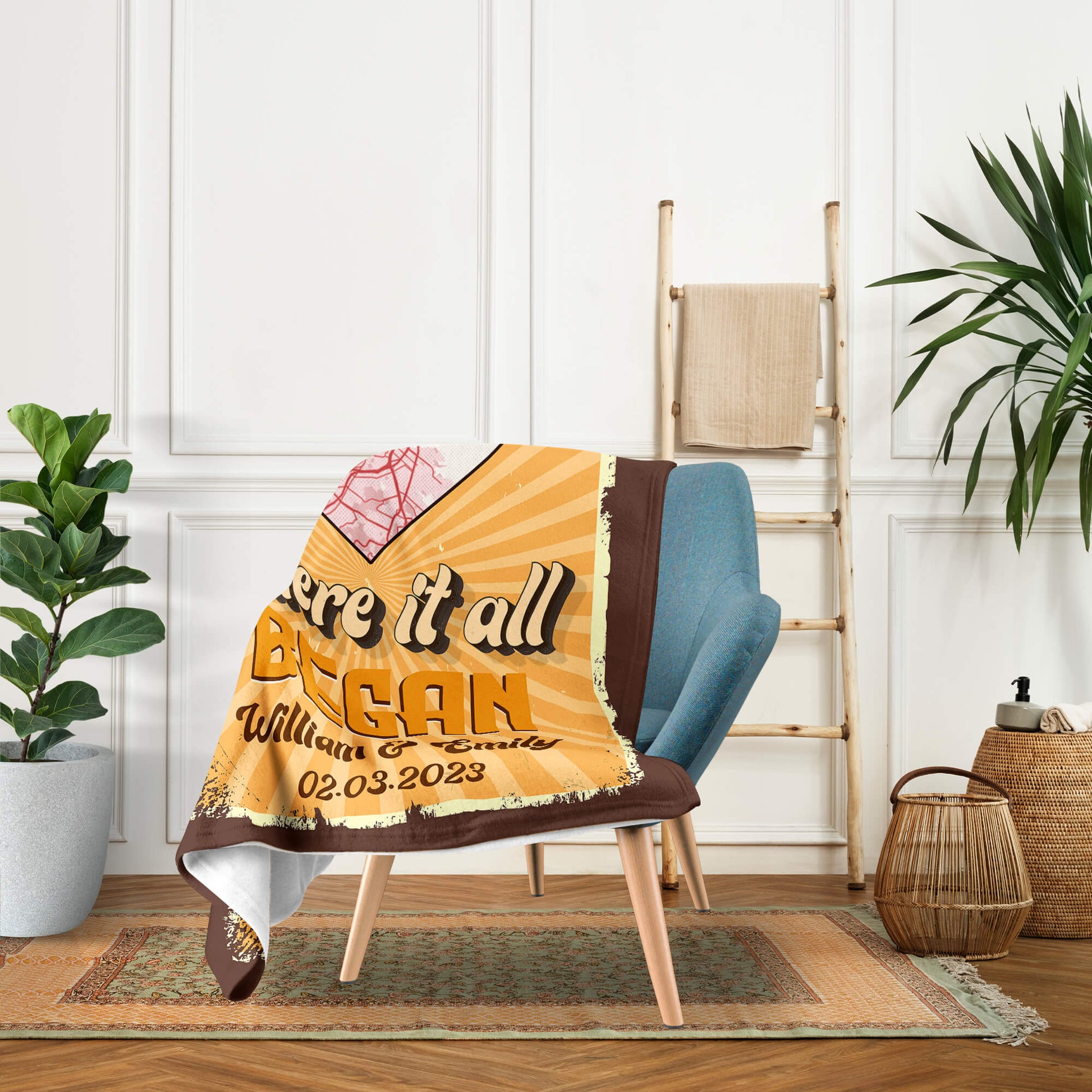 Where It All Began Retro Map - Personalized Anniversary or Valentine's Day gift for Husband or Wife - Custom Blanket - MyMindfulGifts
