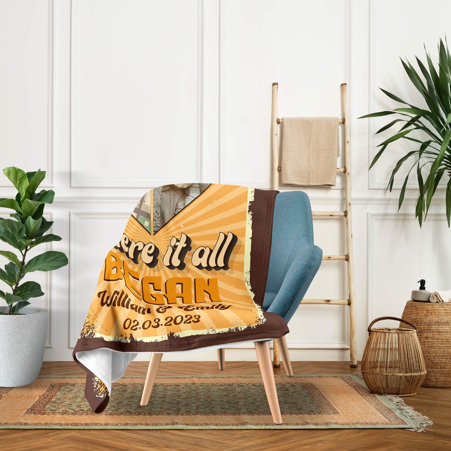 Where It All Began Retro Map - Personalized Anniversary or Valentine's Day gift for Husband or Wife - Custom Photo Blanket - MyMindfulGifts