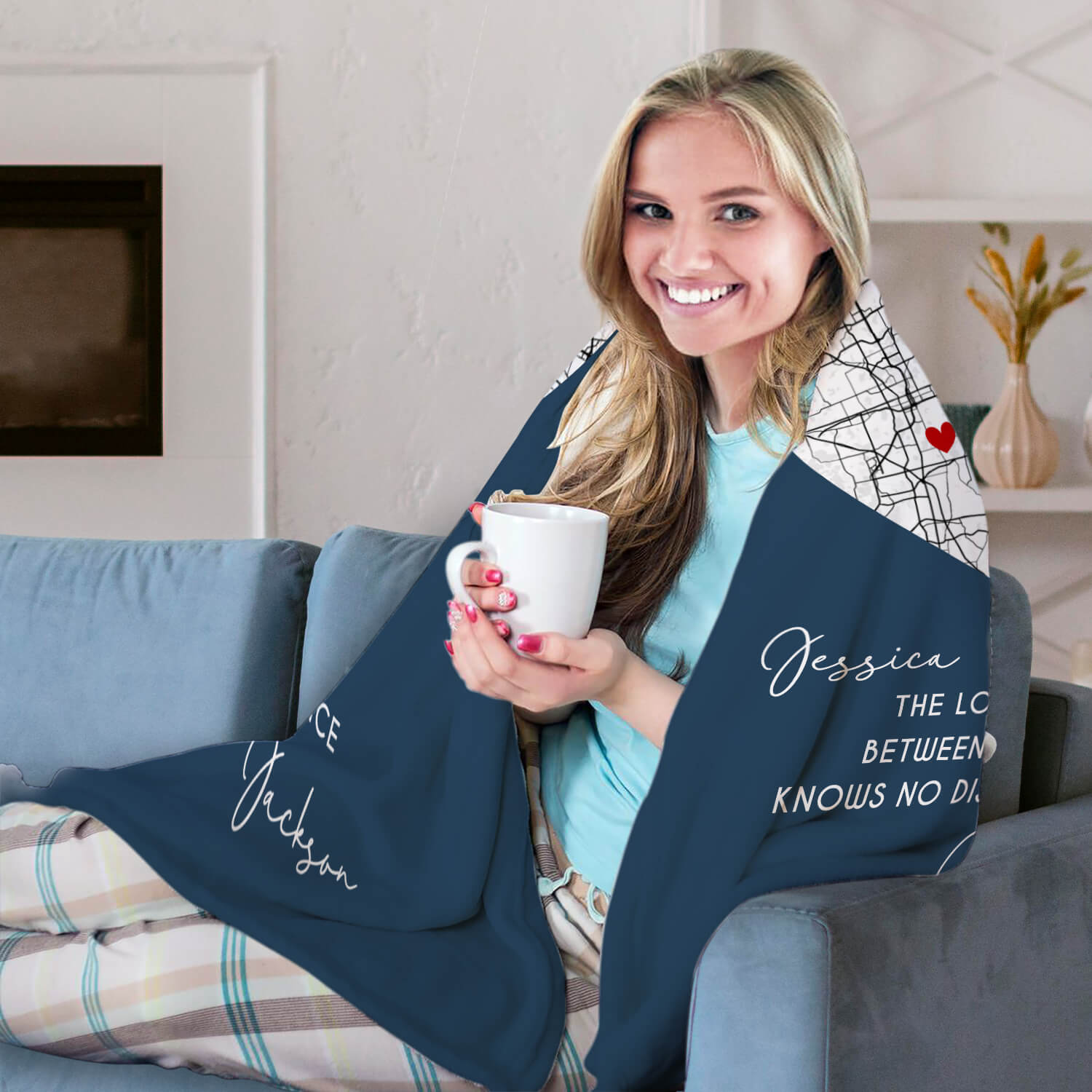 Love Knows No Distance Map - Personalized Anniversary or Valentine's Day gift for Long Distance Boyfriend or Girlfriend - Custom Blanket - MyMindfulGifts