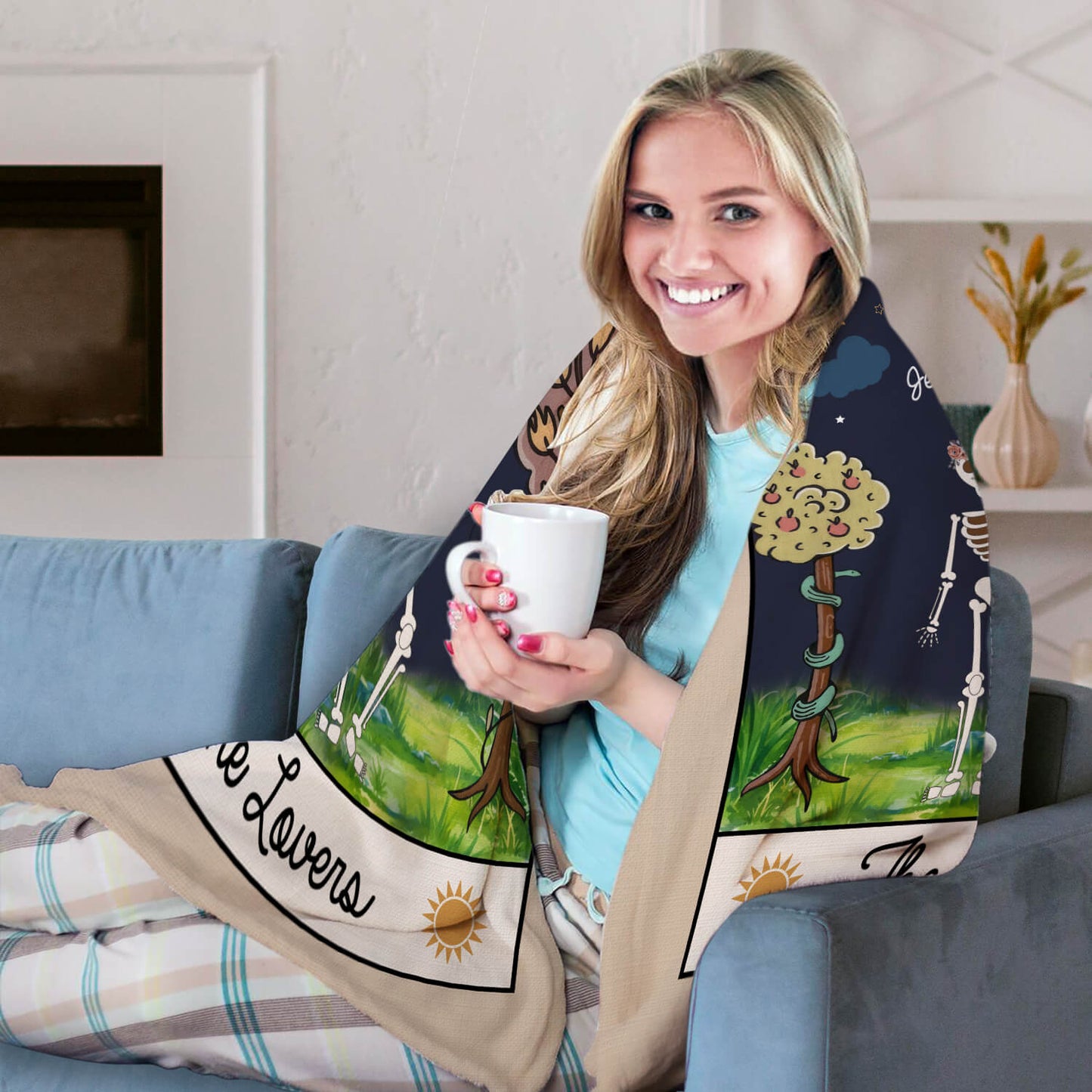 The Lovers - Personalized Anniversary or Halloween gift for Boyfriend or Girlfriend - Custom Blanket - MyMindfulGifts