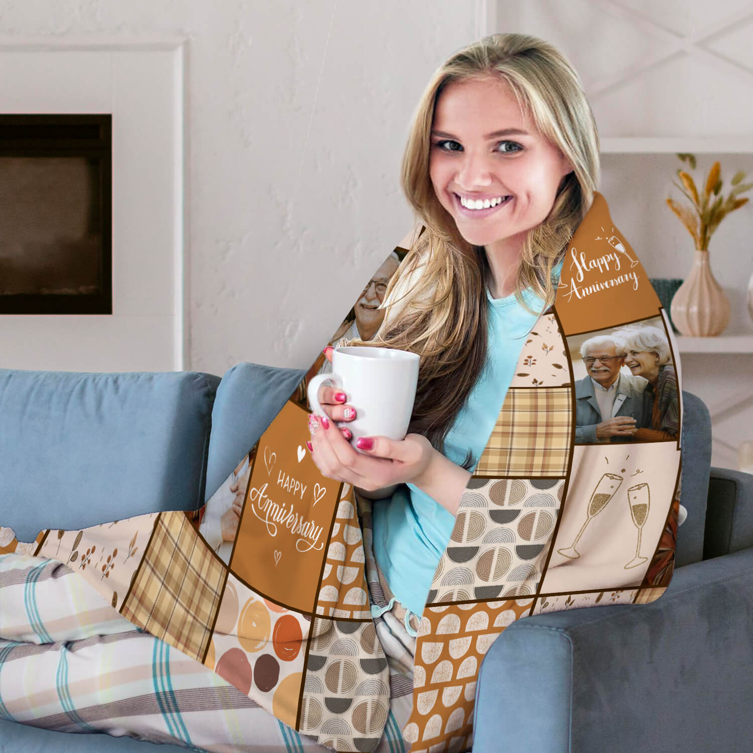 70 Year Quilt-style Photo - Personalized 70 Year Anniversary gift for Parents, Husband or Wife - Custom Blanket - MyMindfulGifts