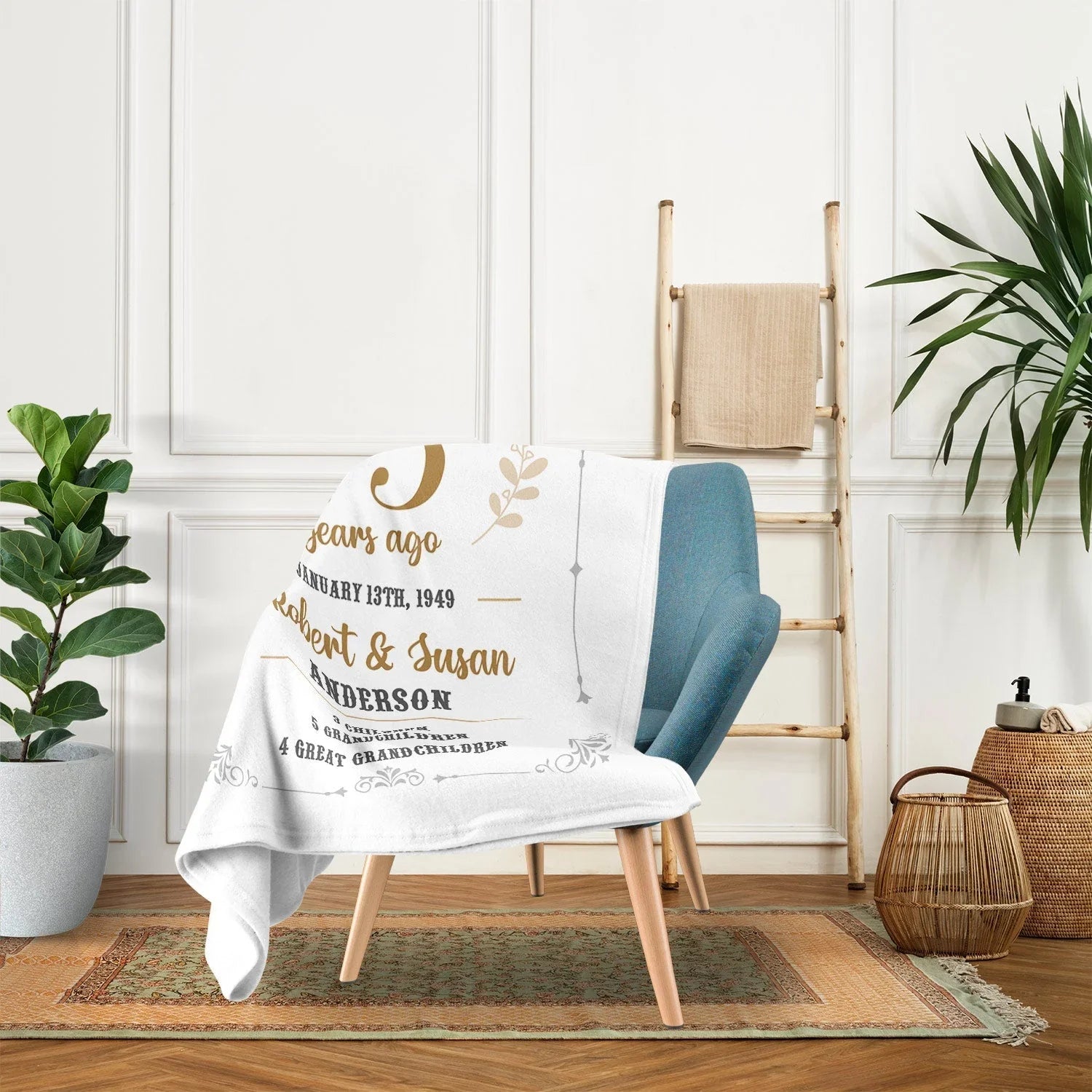 It All Began 75 Years Ago - Personalized 75 Year Anniversary gift For Parents or Grandparents - Custom Blanket - MyMindfulGifts