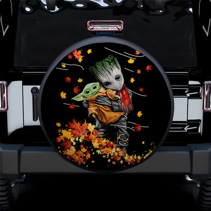Baby Groot Hold Baby Yoda Autumn Car Spare Tire Cover