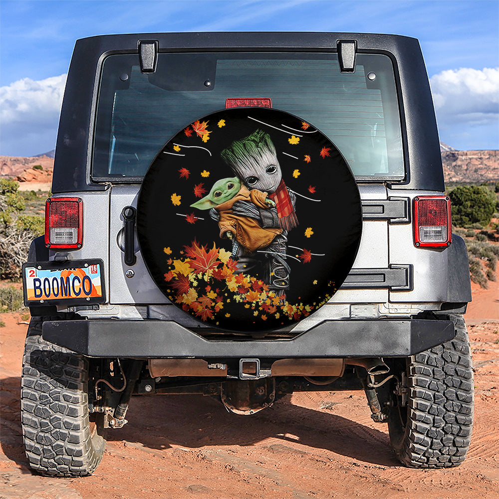 Baby Groot Hold Baby Yoda Autumn Car Spare Tire Cover