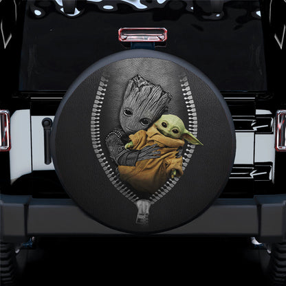 Baby Groot Hold Baby Yoda Zipper Car Spare Tire Cover