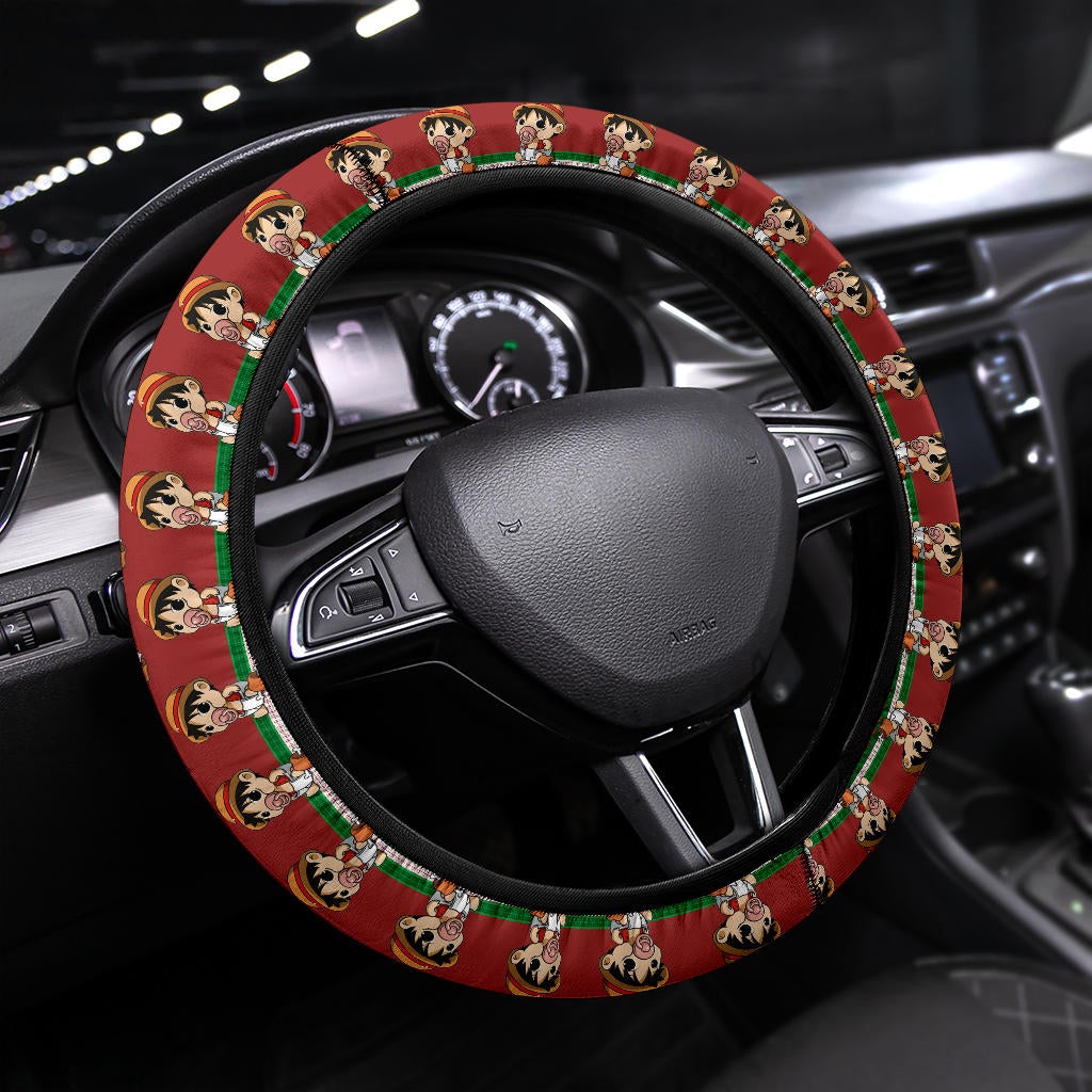 Baby Santa Monkey D. Luffy  Demon Slayer Anime Premium Custom Car Steering Wheel Cover 1