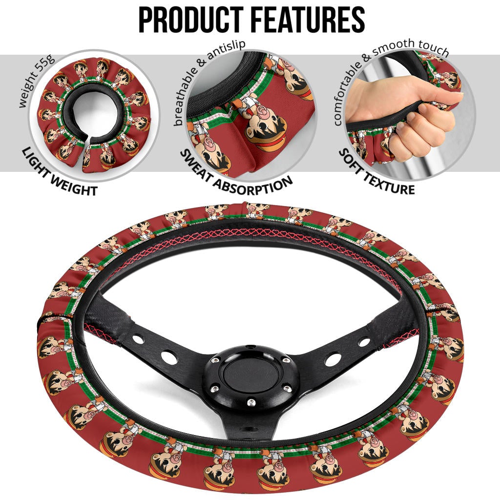 Baby Santa Monkey D. Luffy  Demon Slayer Anime Premium Custom Car Steering Wheel Cover 1