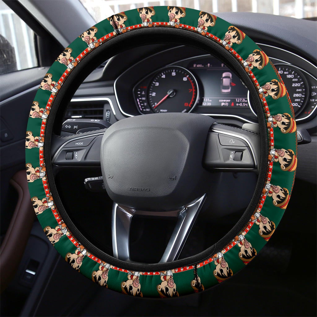 Baby Santa Monkey D. Luffy  Demon Slayer Anime Premium Custom Car Steering Wheel Cover 2