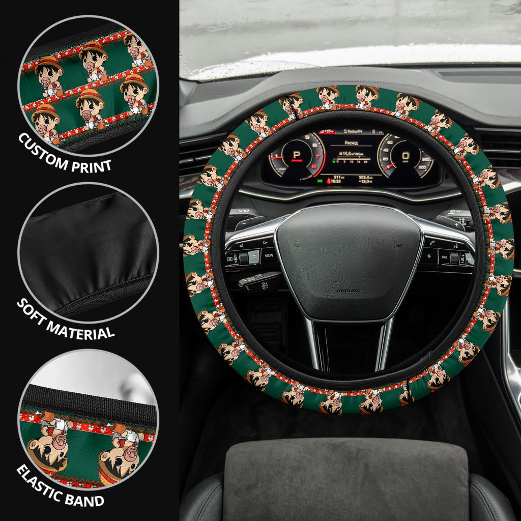 Baby Santa Monkey D. Luffy  Demon Slayer Anime Premium Custom Car Steering Wheel Cover 2