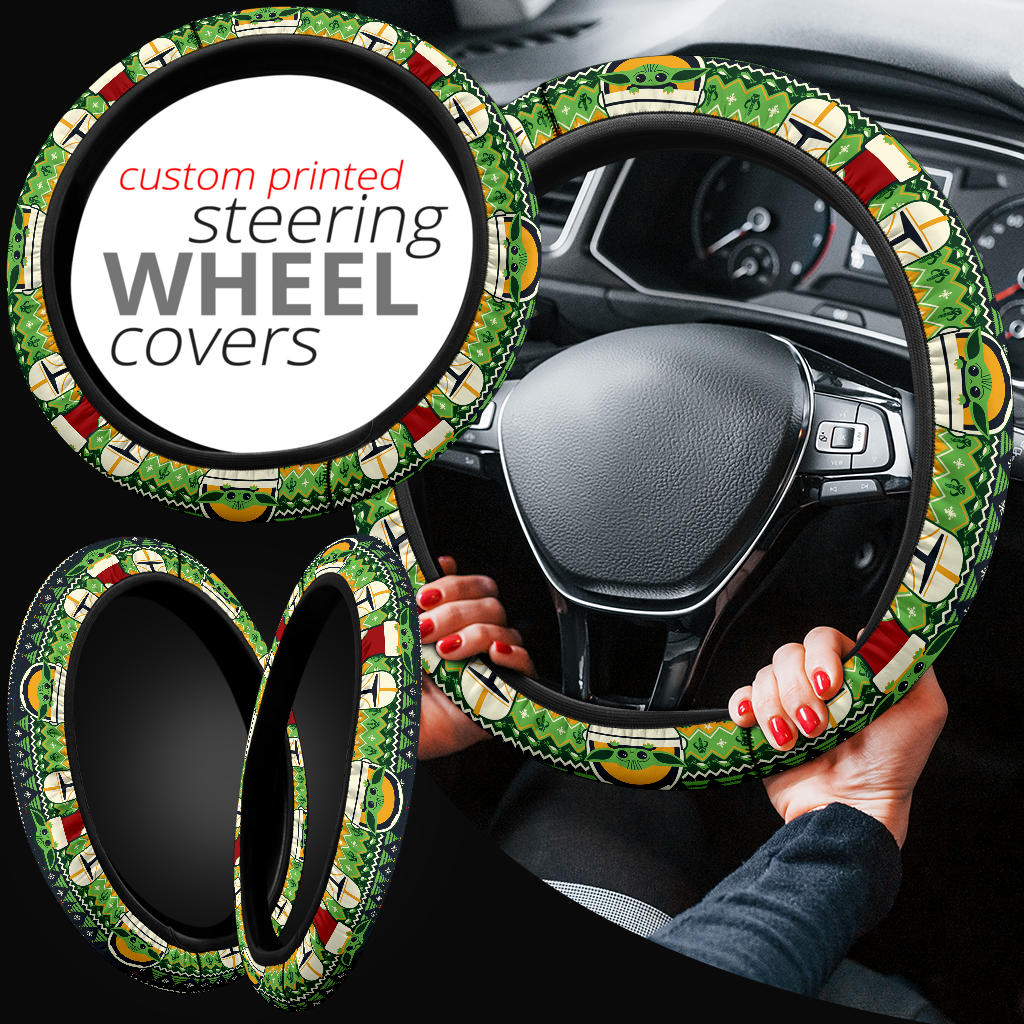 Baby Yoda Cute Christmas Premium Custom Car Steering Wheel Cover