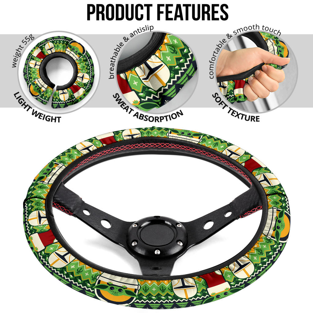 Baby Yoda Cute Christmas Premium Custom Car Steering Wheel Cover