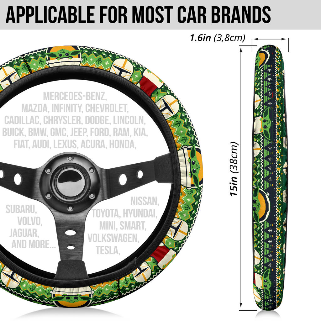 Baby Yoda Cute Christmas Premium Custom Car Steering Wheel Cover