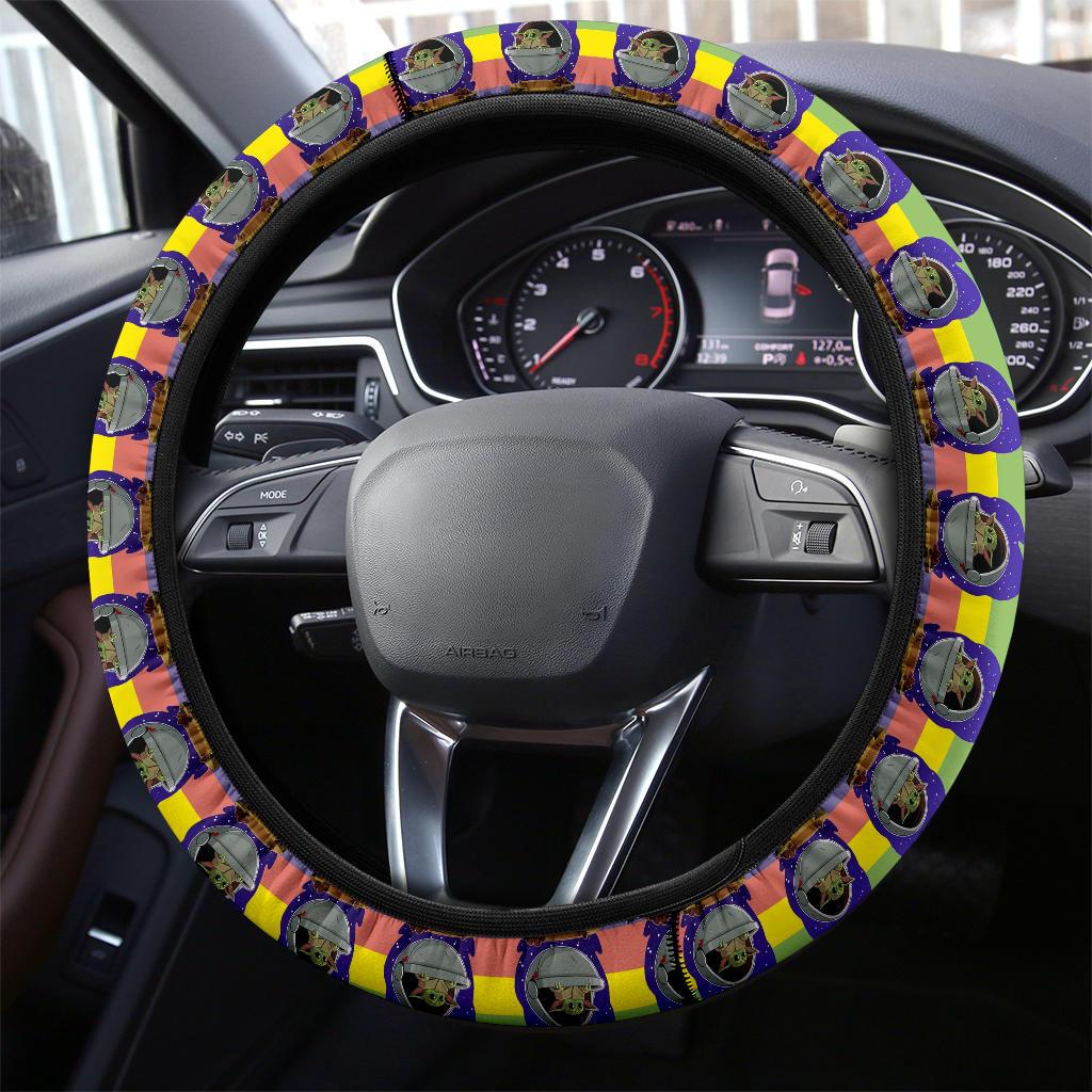 Baby Yoda Rainbow Car Steering Wheel Cover