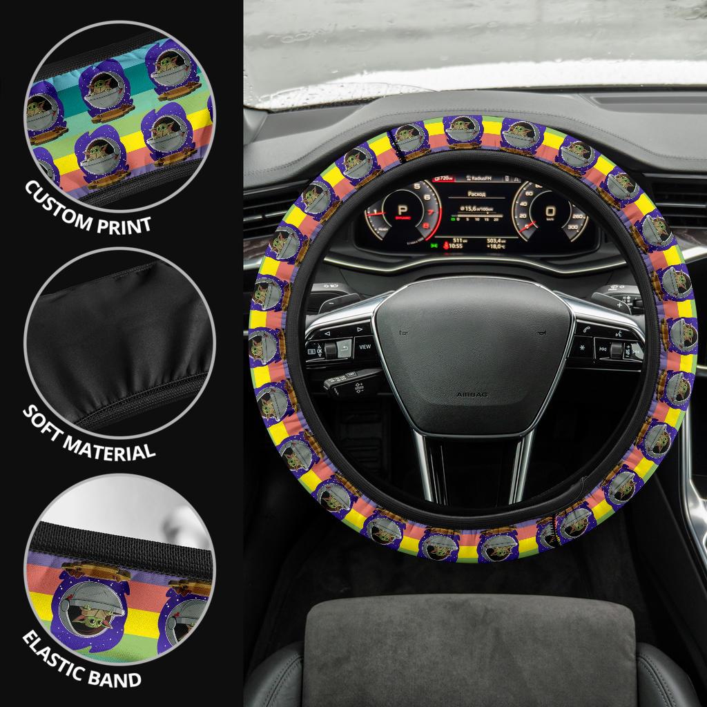 Baby Yoda Rainbow Car Steering Wheel Cover