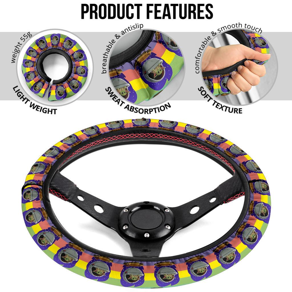 Baby Yoda Rainbow Car Steering Wheel Cover