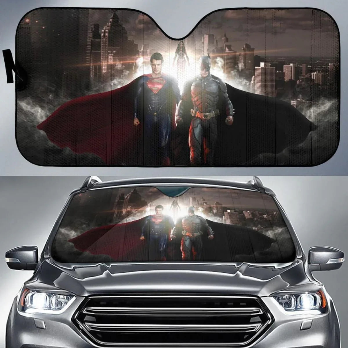 Batman And Superman Car Sun Shade Universal Fit - PersonalizedFury