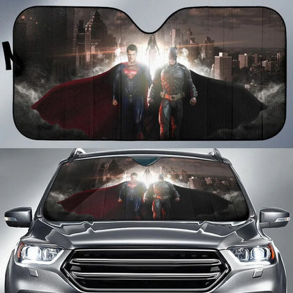 Batman And Superman Car Sun Shade Universal Fit - PersonalizedFury