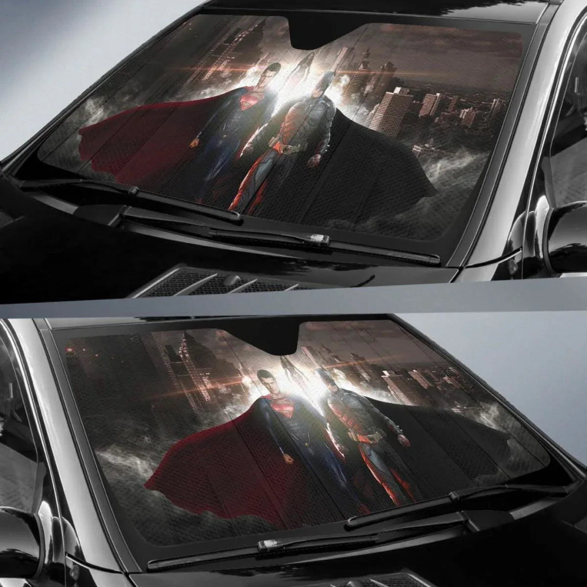 Batman And Superman Car Sun Shade Universal Fit - PersonalizedFury