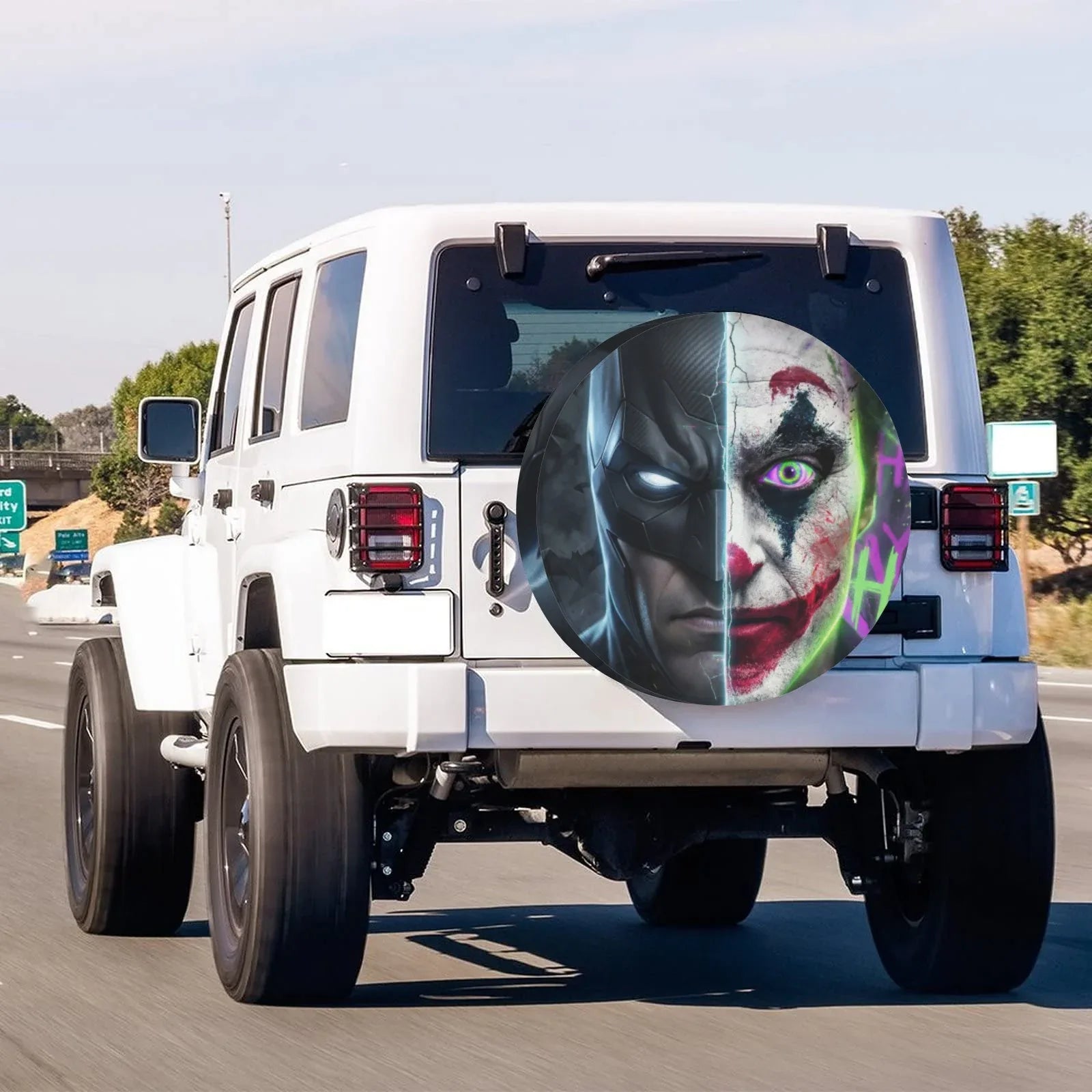 Batman and Joker Face Leather Spare Tire Cover - PersonalizedFury