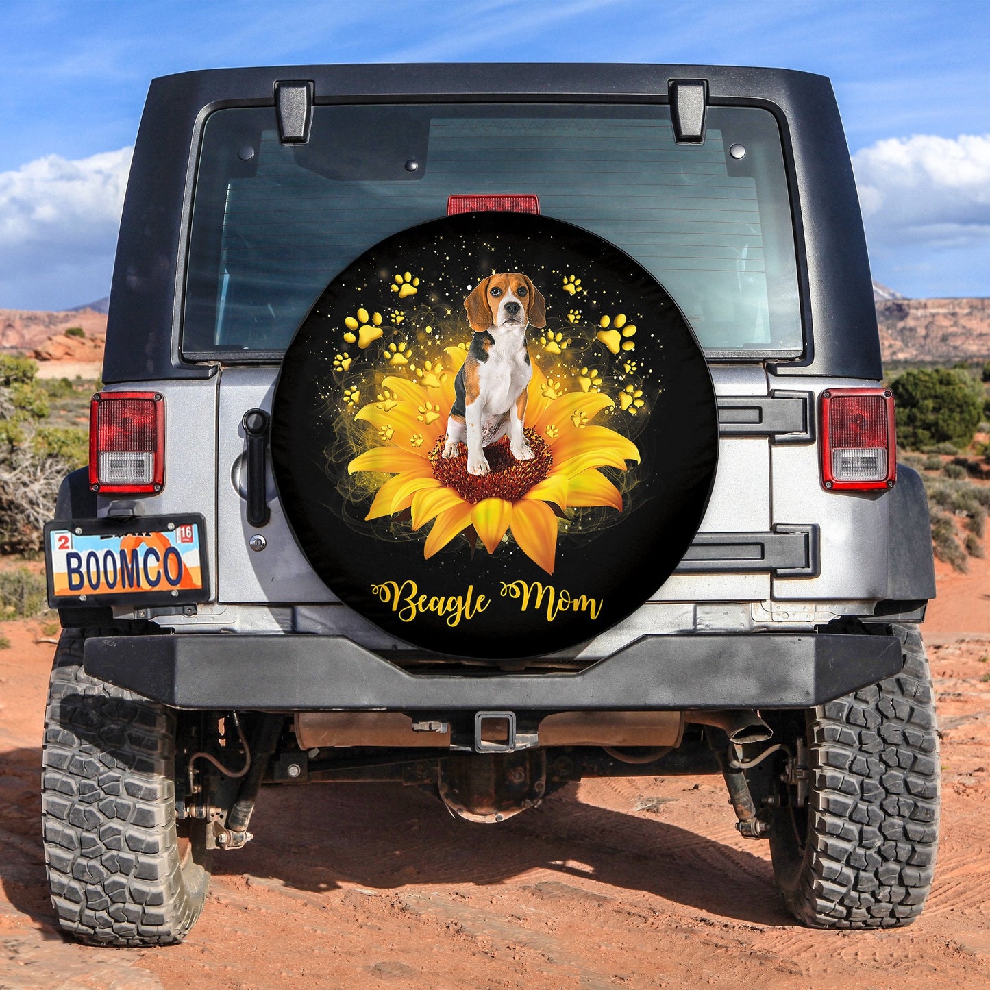 Beagle Mom Sunflower Spare Tire Cover