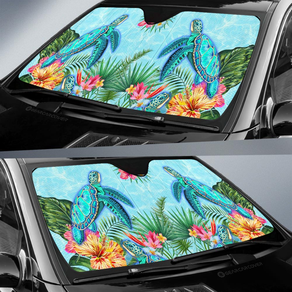 Beautiful Turtle Car Sunshade Custom Flower Hibiscus Car Accessories